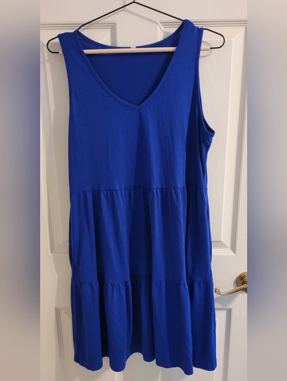 Classic Royal Blue Tiered Women's Dress With Pockets
